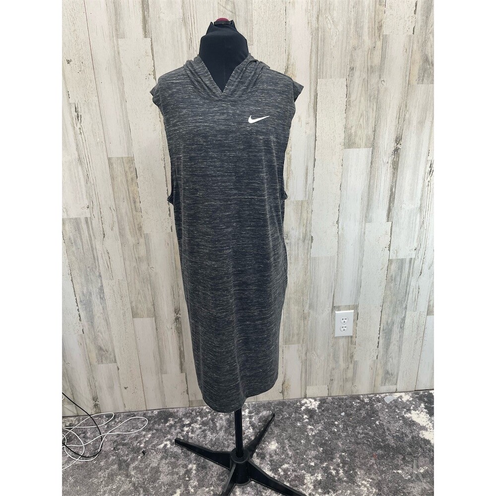 Nike Swim Cover-Up Dress Womens XL Heather Gray Hooded Sleeveless Logo sku746